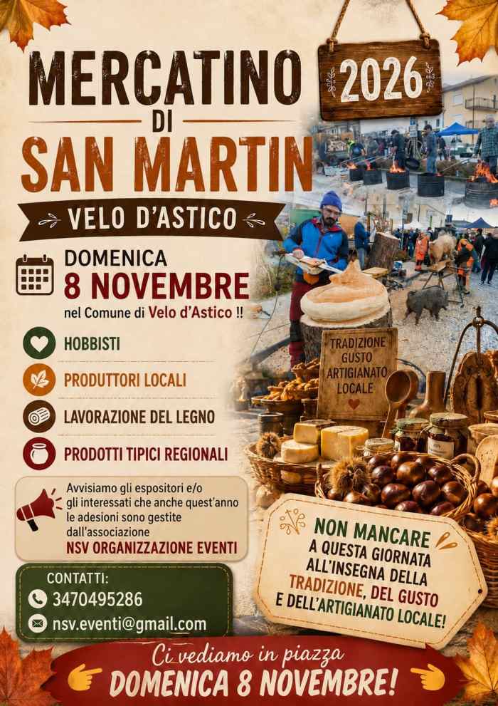 Velo d'Astico (VI) - Mercatino di San Martin 8 Novembre 2026