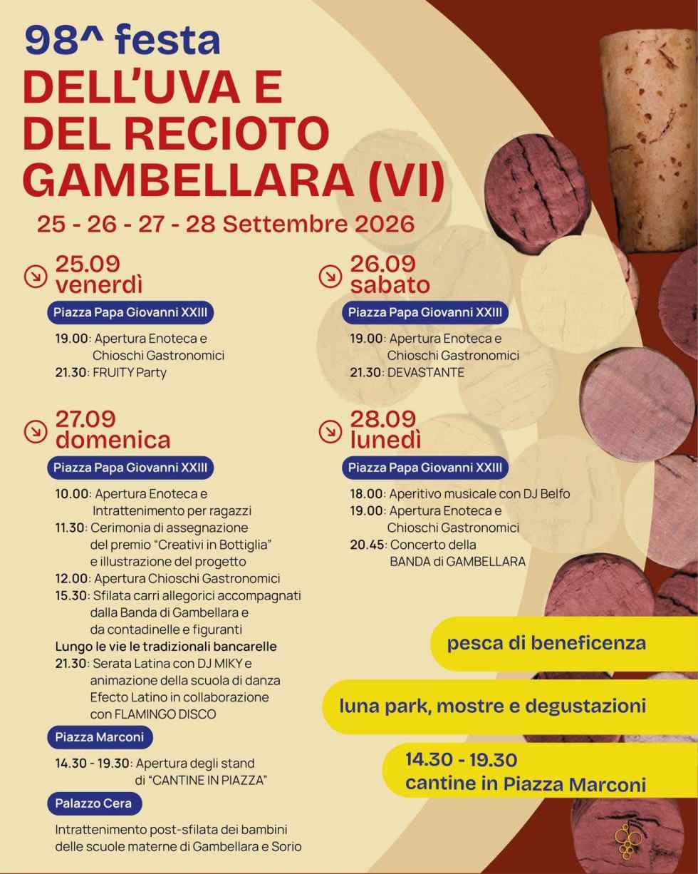 Gambellara (VI) - 98^ Festa dell'Uva e del Recioto 25-26-27-28 Settembre 2026